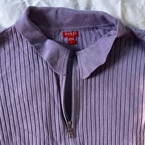 GUESS Ribbed Zipper Long Sleeve Top